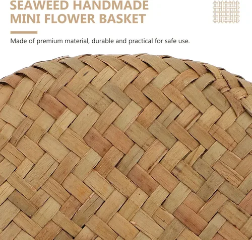 Vista 2 de Zerodeko Cesta de pastos marinos con tapa, cesta de flores tejida a mano con tapa, estante de mimbre, caja de almacenamiento pequeña, caja de regalo
