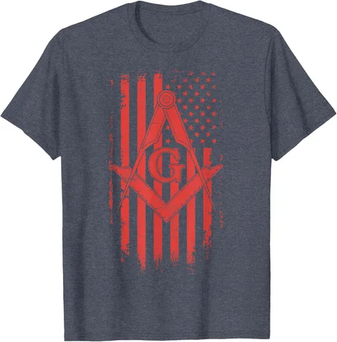 Vista 31 de Cuadrado y brújula Masónica de la bandera americana, masón, camiseta roja, Negro, S
