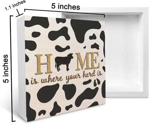 Vista 6 de Cartel de madera con estampado de vaca, decoración de caja de madera con texto en inglés "Farm Inspiration" con texto en inglés "Farm Inspiration