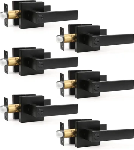 Vista 36 de Gobrico 1 paquete de manijas cuadradas de privacidad para puerta en acabado negro mate, manijas interiores sin llave, reversibles para puertas