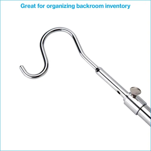 Vista 2 de SSWBasics Gancho cromado para ropa, poste de gancho cromado duradero, gancho ajustable de alto alcance para ropa, poste de gancho de metal