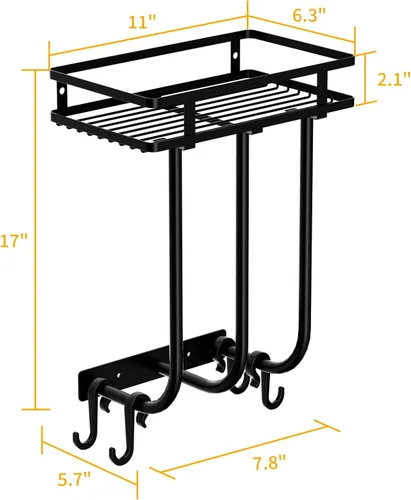 Vista 7 de Toalleros para baño, toallero montado en la pared con estante de metal y 4 ganchos para colgar, estante de toallas para baño pequeño, puede contener
