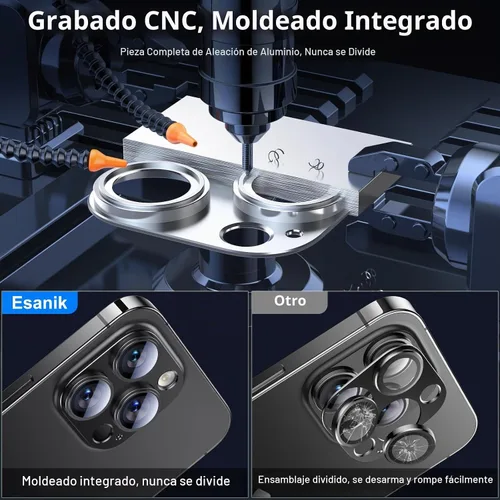 Vista 4 de Esanik Paquete de mejora de 2 unidades para iPhone 14 Pro/iPhone 14 Pro Max Protector de lente de cámara, estuche de metal de aleación de aluminio