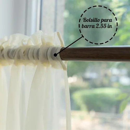 Vista 4 de PearAge Cortinas Cenefa Transparente con Cuentas para Sala de Estar, Cenefa de Ventana de Granja con Bolsillo para Barra, Cenefa de Cortina de Gasa