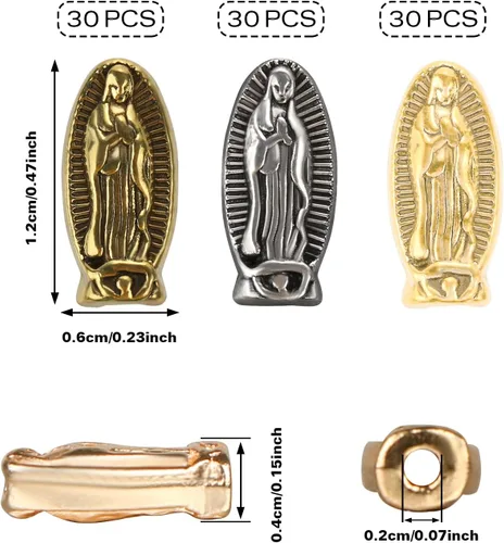 Vista 2 de 90 cuentas espaciadoras religiosas de Virgen María con dije milagroso de Nuestra Señora, plata antigua, oro rosa, cuentas sueltas ovaladas