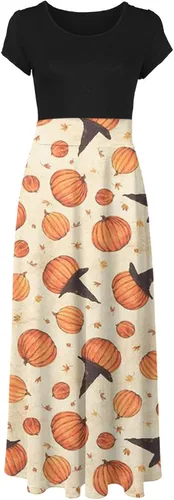 Vista 4 de Vestido de Halloween para mujer, vestido de verano con estampado casual de bloques de color, cintura