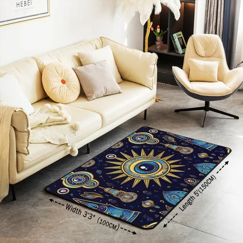 Vista 2 de Erosebridal Alfombra bohemia con estampado de ojos de 3 x 5 pulgadas, alfombra exótica de mariposa azul, estilo bohemio, alfombra decorativa moderna