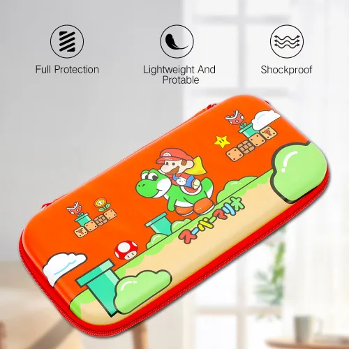 Vista 2 de PERFECTSIGHT Cute Switch Carrying Case for Nintendo Switch OLED Switch Lite Mario Fans, Portable Travel Carry Case with 12 Game Card Slots, Inner