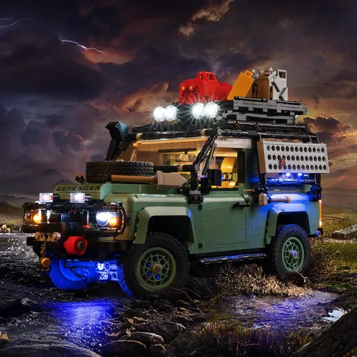 Vista 3 de Kit de luces mejorado compatible con el set de construcción de modelo de coche Lego Icons Land Rover Classic Defender 90, luces de decoración