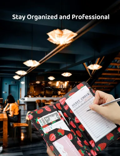 Vista 6 de Libreta para servidores con bolsillo con cremallera y cierre magnético, libreta de servidor, libro para camarera, libro de servicio con bolsillo