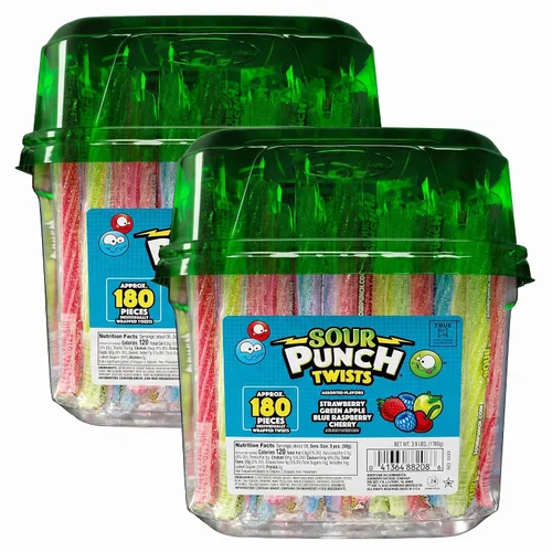 Vista 4 de Sour Punch Twists, Sour Candy - Caramelo masticable envuelto individualmente de 3 pulgadas, 4 sabores frutales surtidos