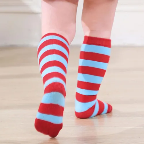 Vista 5 de Zando Calcetines deportivos de algodón con tres rayas para niños y niñas, uniforme de tubo, lindo tubo hasta la rodilla