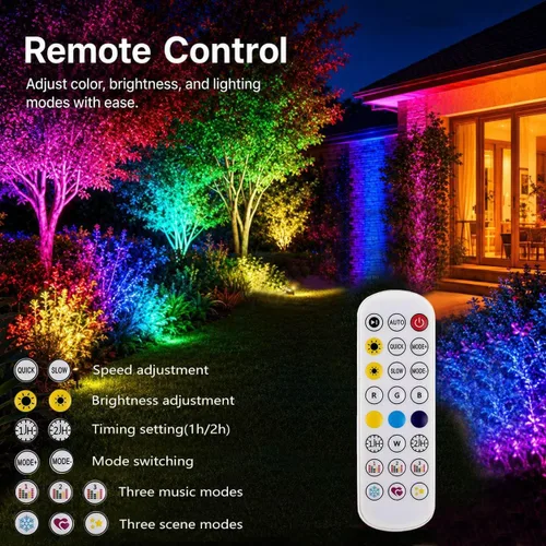 Vista 4 de Luces para exteriores, focos de 15 W para exteriores con enchufe de EE. UU. y control remoto, focos de paisaje de control de aplicación de 12 V 2