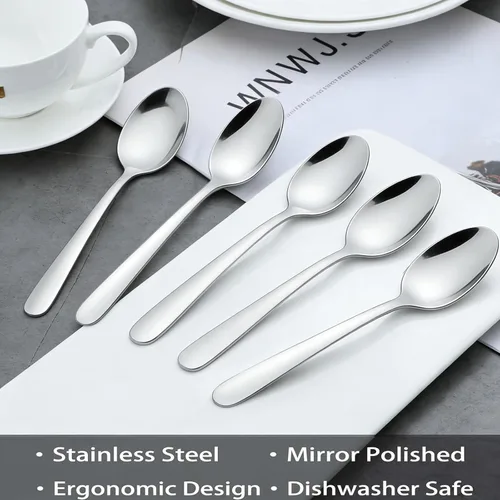 Vista 3 de BEWOS 16 cucharaditas – Cucharas de postre de acero inoxidable pulido espejo de 5.71 pulgadas, cucharas pequeñas para el hogar, restaurante