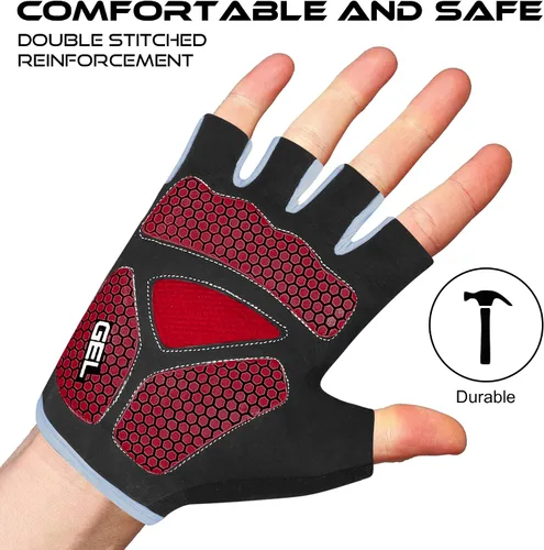 Vista 7 de BEAST RAGE Guantes de ciclismo de medio dedo para hombres y mujeres, guantes acolchados de gel, antideslizantes, absorben los golpes, levantamiento