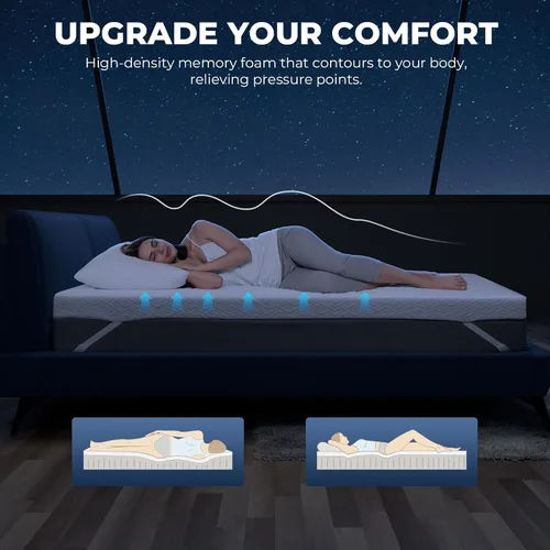 Vista 6 de Cubrecolchón de espuma viscoelástica, protector de colchón de gel de 3 pulgadas para aliviar la presión, cubrecolchón de cama suave y refrescante