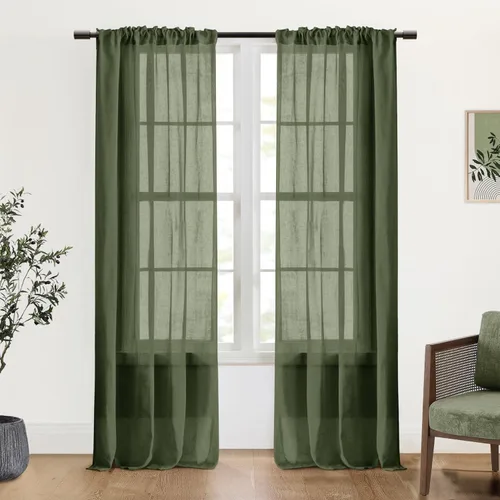 Vista 21 de Cortinas rústicas para ventana de cocina, cortinas de lino transparentes con bolsillo para barra para ventanas cortas, juego de 2 paneles, 42