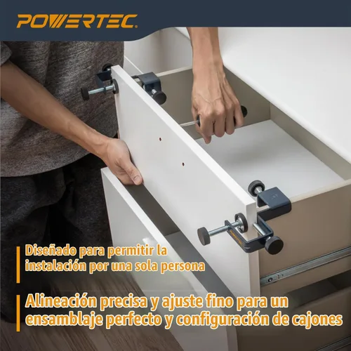 Vista 3 de POWERTEC Abrazaderas de instalación frontal para cajón, juego de abrazaderas ajustables para gabinete, herramienta de montaje y alineación rápida