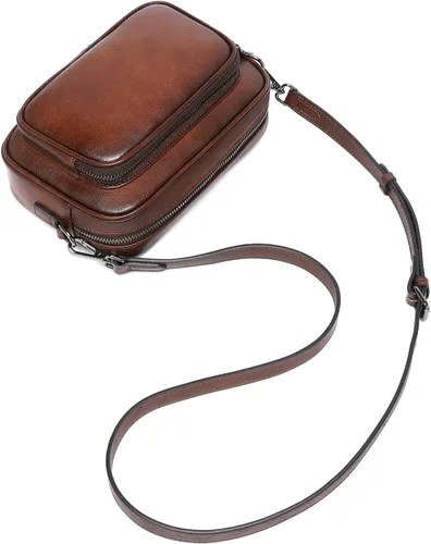 Vista 7 de COOLCY Bolsos cruzados de cuero genuino para mujer, bolsos pequeños y bolsos de mano, bolso vintage para mujer, bolso de hombro con 2 estilos