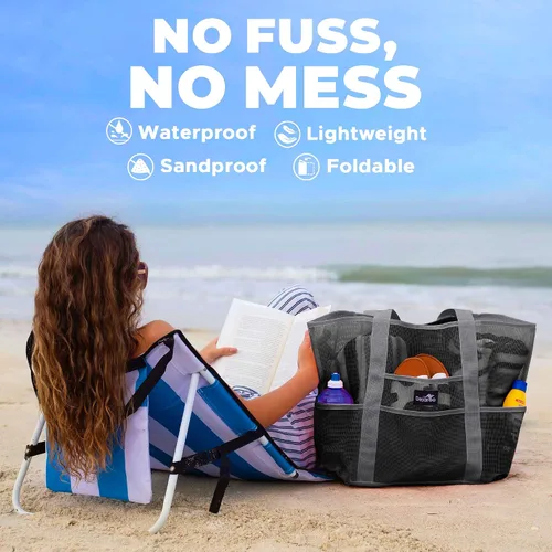 Vista 7 de Dejaroo Bolsa de playa de malla ligera, para juguetes y elementos esenciales de vacaciones