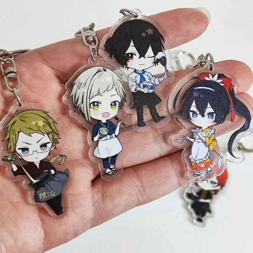 Vista 4 de JCvCX Llavero de acrílico para perros de Bungo, 8 unidades, Osamu Dazai, cosplay, Nikolai Gogol, llavero acrílico Fyodor Dostoyevsky, figura