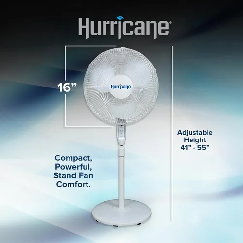 Vista 3 de Hurricane Ventilador de pedestal oscilante para el hogar y el dormitorio, 16 pulgadas supremo, blanco, ventilador eléctrico portátil de pie