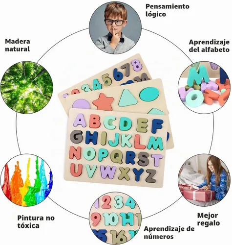 Vista 3 de Rompecabezas de madera para niños pequeños, rompecabezas con forma de números del alfabeto de LENNYSTONE para niños pequeños preescolar, juguetes