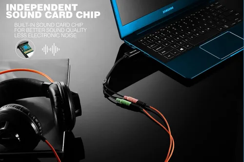 Vista 4 de DuKabel Adaptador AUX TRS USB a conector de 0.138 in para tarjeta de sonido USB integrada con enchufe separado TRS micrófonos de 3 polos