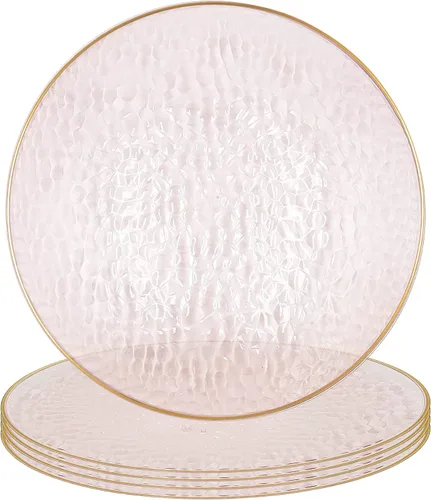 Vista 49 de PARTY BARGAINS Placas de carga de 13 pulgadas, paquete de 4, borde dorado transparente, cargadores desechables resistentes para comedor elegante Un