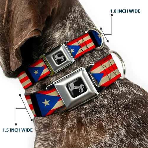 Vista 2 de Hebilla para cinturón de seguridad con cuello de perro, bandera de Puerto Rico desgastada de 9 a 15 pulgadas de ancho 1.0 Inch Wide, Durable Nylon
