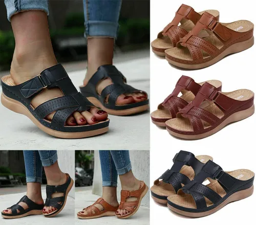 Vista 3 de Sandalias ortopédicas para mujer con soporte de arco correas ajustables, puntera abierta, plataforma, zapatos para caminar