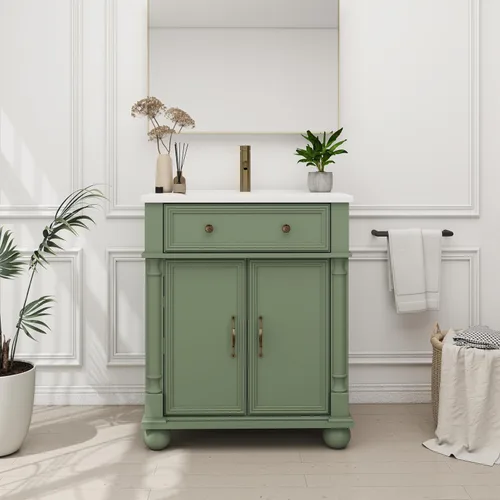Vista 20 de Henf 28 Inch Bathroom Vanity with Ceramic Integrated Sink, Blue Bathroom Storage Cabinet with 2 Soft Close Doors,1 Tilt-Out Drawer,Reinforced Corner