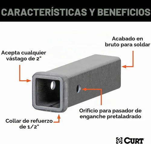 Vista 3 de Curt Fabricación 49090 9 en tubo receptor 2 en X 2 en acabado crudo