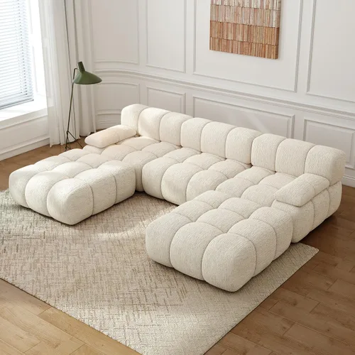Vista 27 de Settab Sofá modular de nube modular de 118.5 pulgadas con otomana móvil, sofá de pana moderno de 4 asientos, asiento profundo, sofá sin hueso