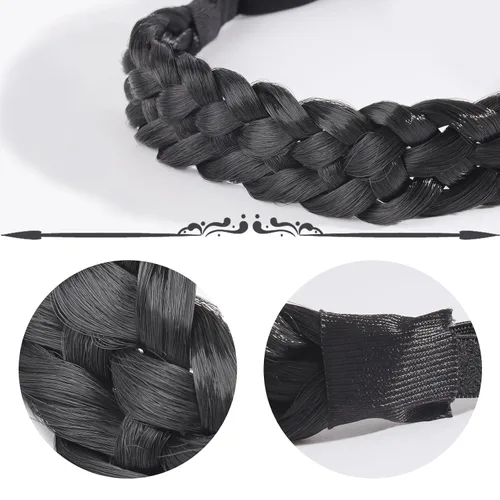 Vista 3 de Fumwase Diademas trenzadas de cabello sintético de 5 hebras, elásticas, clásicas, gruesas, anchas, trenzadas, trenzadas, banda trenzada, diadema