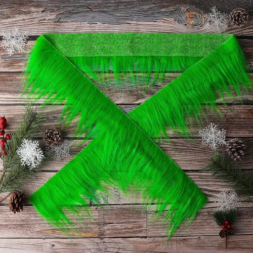 Vista 8 de Lusofie Tiras Precortadas de Tela de Piel Sintética Afelpada Lanuda 2x60 pulgadas Piel Verde Esponjosa Peluda para Manualidades para Árbol