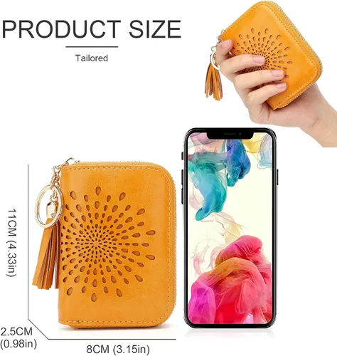 Vista 5 de APHISON RFID - Porta tarjeta de crédito con cremallera carteras pequeñas para mujer en cuero estilo girasol para mujer y niña caja de regalo 1927