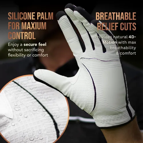 Vista 3 de Copper Tech Golf Gloves Men Right Handed Golfer Or Left Handed Golfer (2 Pack) Copper Compression Joint Support Flexible & Comfortable Fit with