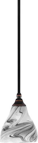 Vista 220 de Toltec Lighting Tallo Colgado Mini colgante, acabado de cobre negro, 3.5" cuadrado humo burbuja vidrio