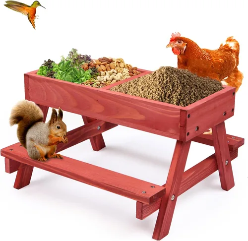 Vista 8 de Mesa de picnic de pollo, comedero de pollo sin desperdicios hecho a mano de madera, kit grande de comedero de pollo para bricolaje, comederos