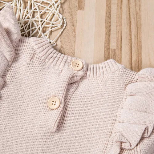 Vista 4 de Vestido tipo suéter de punto de manga larga con volantes para bebés y niñas pequeñas, ropa cálida de invierno