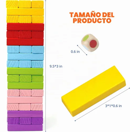 Vista 6 de Gentle Monster Juegos de mesa apilables coloridos de madera, bloques de construcción para niños y niñas, 54 bloques de equilibrio de madera, juguete