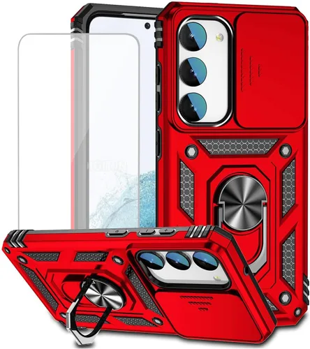 Vista 10 de Funda para Galaxy S23, Samsung S23 S911U con protector de pantalla de vidrio templado y cubierta para cámara deslizante, anillo magnético soporte