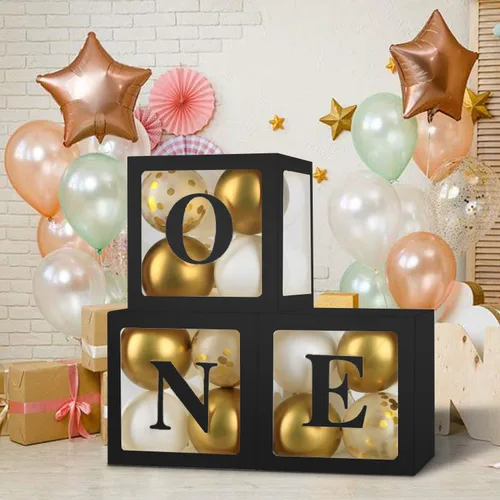 Vista 5 de Sooyee - Decoraciones de primer cumpleaños, 3 cajas de globos, color negro
