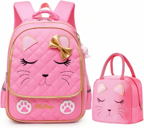 Vista 33 de Juego de 2 mochilas escolares con lazos para niñas y estudiantes, diseño de princesa para escuela primaria, 2pcs Negro-s, 2Pcs BagSet S