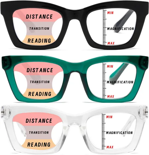 Vista 13 de Hubeye Gafas de lectura progresivas para mujer, estilo Oprah, bloqueo de luz azul, lector cuadrado multifoco