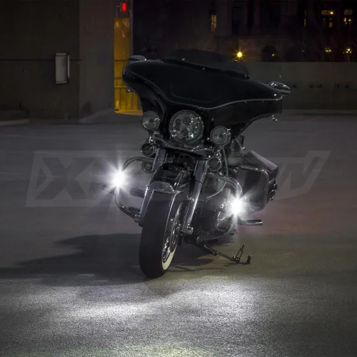 Vista 5 de Luces de manejo cromadas para motocicletas DRL turnsignal para barras de choque de Harley Davidson, motocicletas de viaje, Ultra Classic Limited