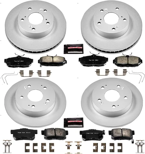 Vista 2 de Power Stop Rotor de freno recubierto CRK6320 y pastillas de freno de cerámica - delantero y trasero para Honda Civic 2012 [Modelo específico]