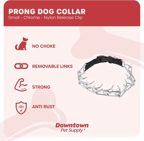 Vista 2 de Downtown Pet Supply Collar de punta cromado/nailon para perros, pequeño, ajustable, sin estrangulamiento y sin tirones, con eslabones extraíbles