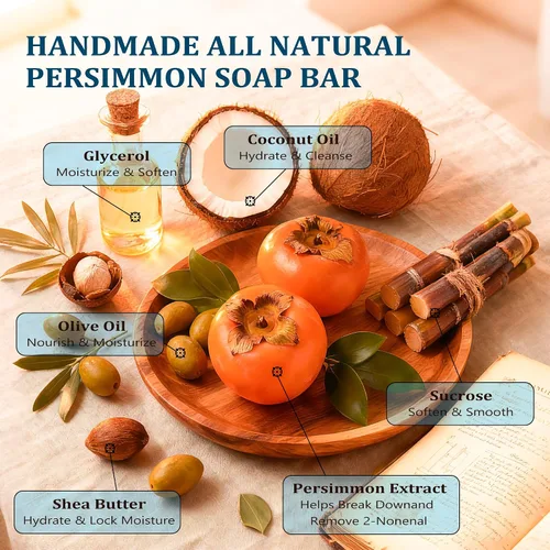 Vista 5 de Jabón de caqui de 4.23 oz para personas mayores, olor natural, extracto de caqui, desodorante, jabón corporal para hombres y mujeres, control
